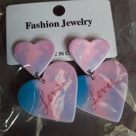 Jewelry - Lover Heart Pastel Blue Pink Purple Earrings Plastic Cute  Fashion Jewelry NEW